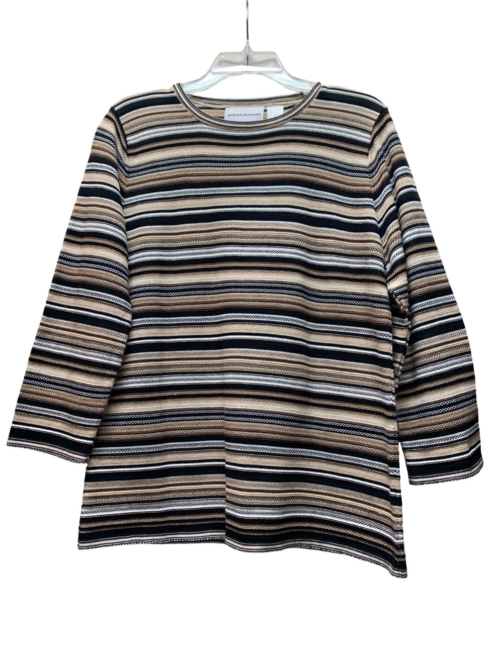 Alfred Dunner Striped Crewneck Top in Black, Beige and Cream